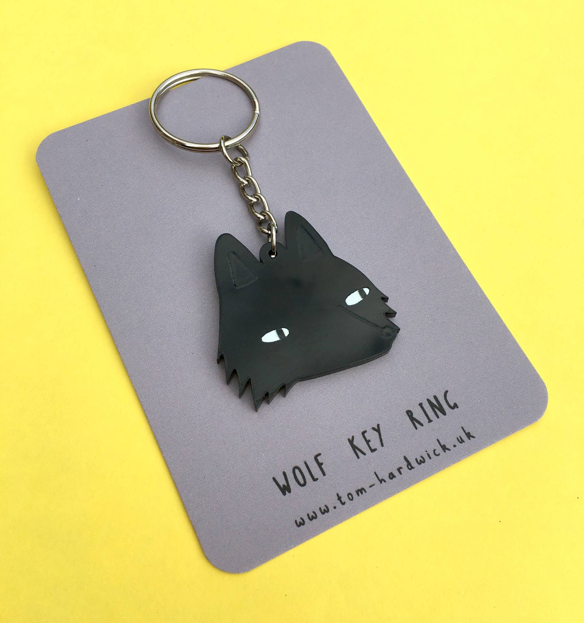 Wolf Schlüsselanhänger - Schwarzes Tier Keychain, Hinterhältiges Waldtier, Geschenk Für Kinder, Accessoire Kleine Tierliebhaber von TomHardwickDraws