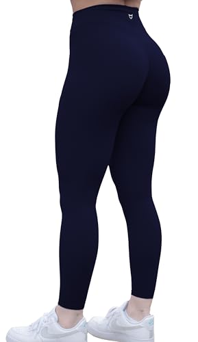 TomTiger Damen-Yogahose, 7/8, hohe Taille, Workout, Yoga-Leggings für Frauen, Po-Heben, Bauchkontrolle, Booty Strumpfhosen, Marineblau, X-Klein von TomTiger