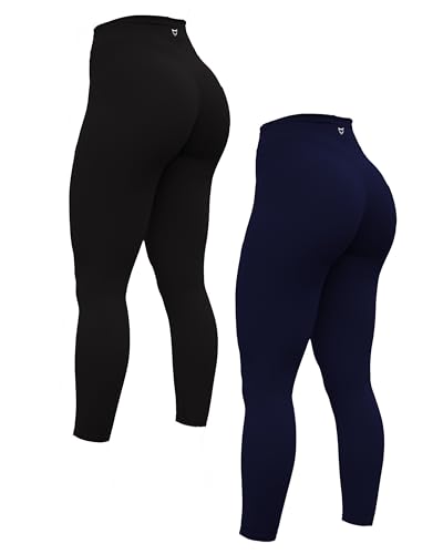 TomTiger Damen-Yogahose, 7/8, hohe Taille, Workout, Yoga-Leggings für Frauen, Po-Heben, Bauchkontrolle, Booty Strumpfhosen, Schwarz/Marineblau, M von TomTiger