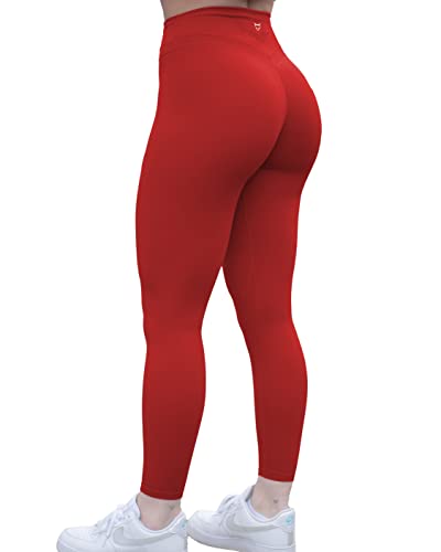 TomTiger Damen-Yogahose, 7/8, hohe Taille, Workout, Yoga-Leggings für Frauen, Po-Heben, Bauchkontrolle, Booty Strumpfhosen, pepper red, S von TomTiger