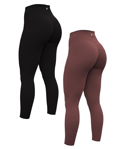 TomTiger Damen-Yogahose, 7/8, hohe Taille, Workout, Yoga-Leggings für Frauen, Po-Heben, Bauchkontrolle, Booty Strumpfhosen, schwarz/braun, S von TomTiger