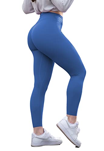 TomTiger Damen Yogahose 7/8 Hohe Taille Workout Yoga Leggings für Frauen Butt Lifting Bauchkontrolle Booty Strumpfhosen, Klassisches Blau, M von TomTiger