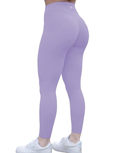 TomTiger Damen Yogahose 7/8 Hohe Taille Workout Yoga Leggings für Frauen Butt Lifting Bauchkontrolle Booty Strumpfhosen, Lavendel, X-Groß von TomTiger