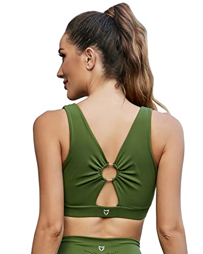 TomTiger Frauen Sport BH High Impact ​mit Abnehmbare gepolsterte Activewear ​Tank Tops ​für Yoga Workout Fitness, Chive Green, Medium von TomTiger