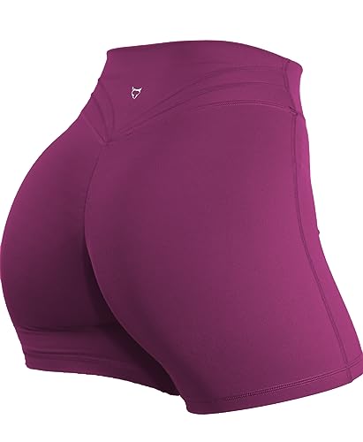 TomTiger Workout-Shorts für Damen, hohe Taille, Fitnessstudio, Fitness, Laufen, Yoga, Fahrrad, aktive Übung, kurze Bauchkontrolle, 7,6 cm, Magenta / Violett, Mittel von TomTiger