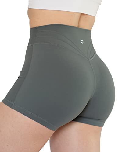 TomTiger Workout-Shorts für Frauen, hohe Taille, Fitnessstudio, Fitness, Laufen, Yoga, Fahrrad, aktive Übung, Damen, kurz, Bauchkontrolle, 7,6 cm, Eukalyptus Grün, Klein von TomTiger