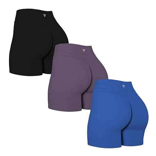 TomTiger Yoga-Shorts für Damen, Bauchkontrolle, hohe Taille, Biker-Shorts, Training, Po-Heben, Strumpfhose, kurze Hose für Damen, Schwarz/Schwarz, Pflaume/klassisches Blau, Mittel von TomTiger