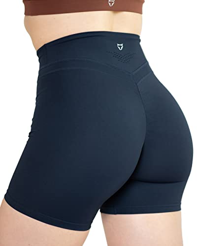 TomTiger Yoga-Shorts für Damen, Bauchkontrolle, hohe Taille, Biker-Shorts, Übung, Workout, Po-Heben, Strumpfhose, kurze Hose für Damen, Marineblau, Groß von TomTiger