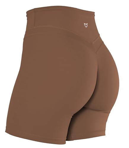 TomTiger Yoga-Shorts für Damen, Bauchkontrolle, hohe Taille, Biker-Shorts, Übung, Workout, Po-Heben, Strumpfhose, kurze Hose für Damen, Pusteblume braun, Klein von TomTiger