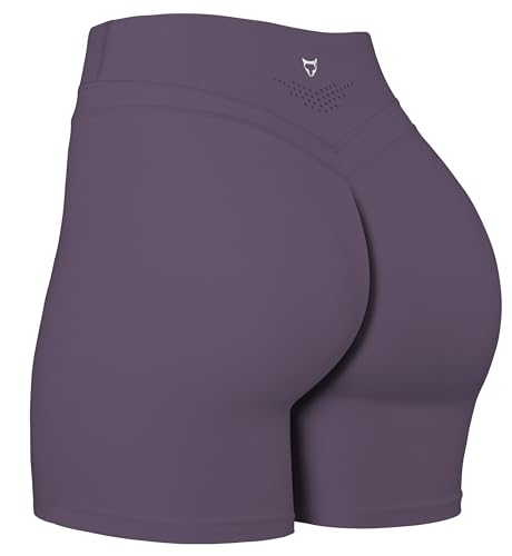 TomTiger Yoga-Shorts für Damen, Bauchkontrolle, hohe Taille, Biker-Shorts, Übung, Workout, Po-Heben, Strumpfhose, kurze Hose für Damen, Schwarze Pflaume, Groß von TomTiger