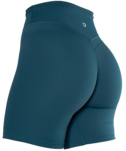 TomTiger Yoga-Shorts für Frauen, Bauchkontrolle, hohe Taille, Bikershorts, Übung, Workout, Po, Lifting Strumpfhose, kurze Hose, Blaugrün, Mittel von TomTiger