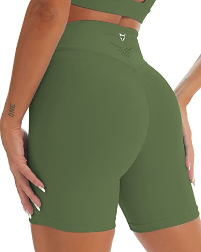 TomTiger Yoga-Shorts für Frauen, Bauchkontrolle, hohe Taille, Bikershorts, Übung, Workout, Po, Lifting Strumpfhose, kurze Hose, Chive Green, Mittel von TomTiger