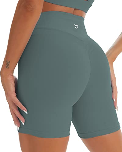 TomTiger Yoga-Shorts für Frauen, Bauchkontrolle, hohe Taille, Bikershorts, Übung, Workout, Po, Lifting Strumpfhose, kurze Hose, Eucalyptus, Klein von TomTiger