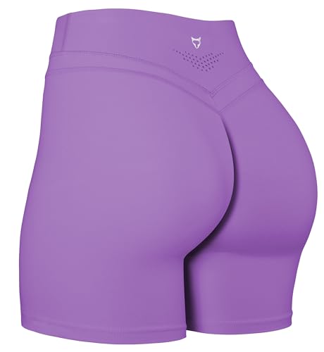 TomTiger Yoga-Shorts für Frauen, Bauchkontrolle, hohe Taille, Bikershorts, Übung, Workout, Po, Lifting Strumpfhose, kurze Hose, violett, Mittel von TomTiger