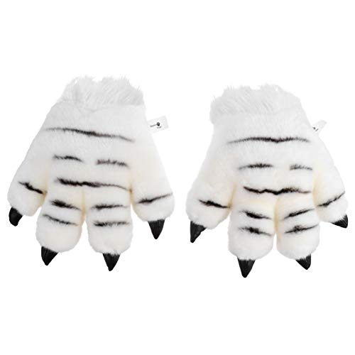 Tomaibaby Ostern Kostüm Zubehör Paw Plüschhandschuhe Tier Tatzen Handschuh Warme Hand Tatze Mitteilung Cosplay Gestreifte Flauschige Pfotenhandschuhe Simulation Paw Plüschtier Stofftier Pfote von Tomaibaby