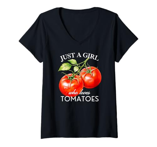 Damen Nur EIN Mädchen, das Tomaten liebt Gemüse Vegetarisch Vegan T-Shirt mit V-Ausschnitt Damen Nur EIN Mädchen, das Tomaten liebt Gemüse Vegetarisch Vegan T-Shirt mit V-Ausschnitt von Tomato Grower Farmer Kids who love Tomatoes Girls