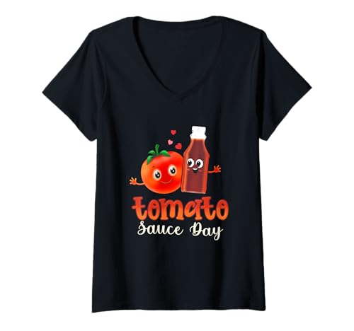 Damen Tomato Passata Family Gathering Tomatensauce Day Spice T-Shirt mit V-Ausschnitt Damen Tomato Passata Family Gathering Tomatensauce Day Spice T-Shirt mit V-Ausschnitt von Tomato Passata Gathering Tomato Sauce Day