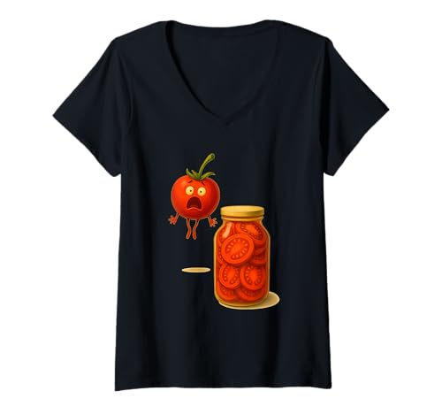 Damen Lustige Tomatenüberraschung EIN Glas mit geschnittenen Tomaten T-Shirt mit V-Ausschnitt Damen Lustige Tomatenüberraschung EIN Glas mit geschnittenen Tomaten T-Shirt mit V-Ausschnitt von Tomato Tee & Mee