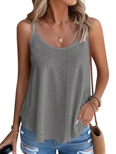 Tank Top Damen Sommer Top Sexy Ärmellose T Shirt Neu Spaghetti Cami Oberteile Sommermode Shirt Rundhals Blusen Basic Tops (Grau, M) von Tomatofrydan