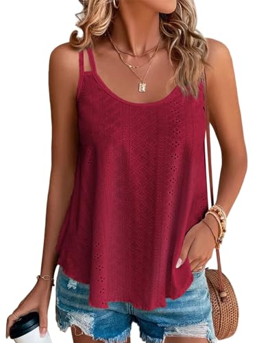 Tank Top Damen Sommer Top Sexy Ärmellose T Shirt Neu Spaghetti Cami Oberteile Sommermode Shirt Rundhals Blusen Basic Tops (Rot, XL) von Tomatofrydan