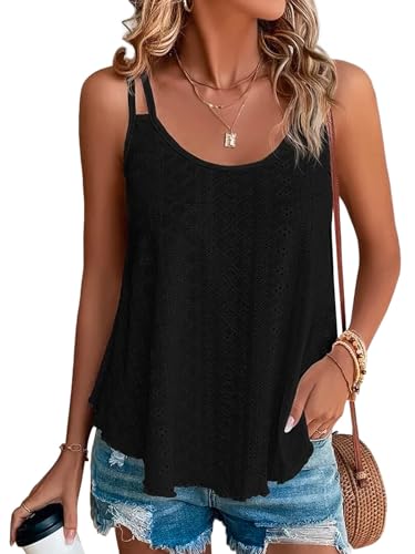 Tank Top Damen Sommer Top Sexy Ärmellose T Shirt Neu Spaghetti Cami Oberteile Sommermode Shirt Rundhals Blusen Basic Tops (Schwarz, M) von Tomatofrydan