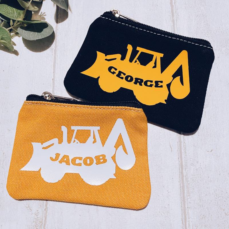 Personalisierte Kinder Geldbörse Bagger Jungen Tasche Urlaub Mittagessen Geld Zip Münze Brieftasche Geschenk von TombellaDesigns