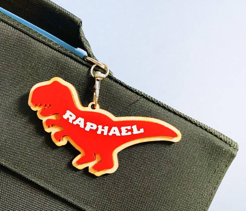 Personalisierte Dinosaurier Kinder Schlüsselring Buchtasche Name Zurück in Der Schule Geschenk von TombellaDesigns
