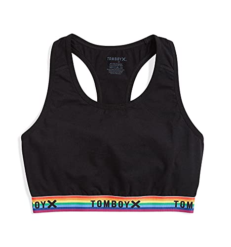 TomboyX Racerback BH, Baumwolle Komfort Bralette für Damen, Kabellos Keine Polsterung Low-Impact, (3XS-6X), Next Gen Black Rainbow, Medium von TomboyX