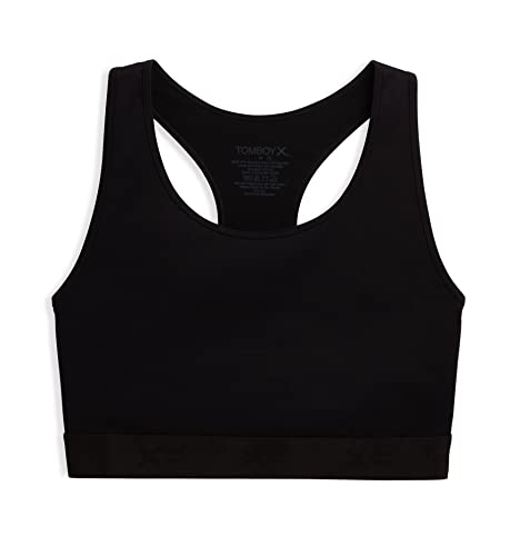 TomboyX Racerback Kompressions-BH, kabellos, mittlere Unterstützung, glatte Flatlock-Nähte, volle Abdeckung, athletischer BH (XS-6X), Schwarz, Large von TomboyX