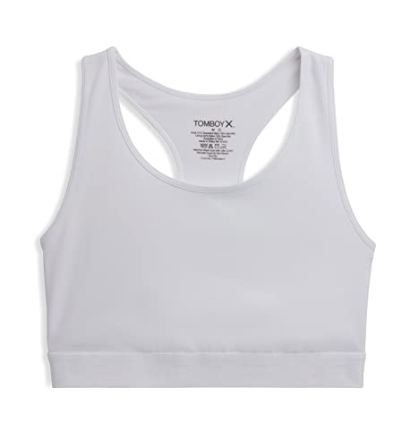 TomboyX Racerback Kompressions-BH, kabellos, mittlere Unterstützung, glatte Flatlock-Nähte, volle Abdeckung, athletischer BH (XS-6X), Weiss/opulenter Garten, X-Large von TomboyX