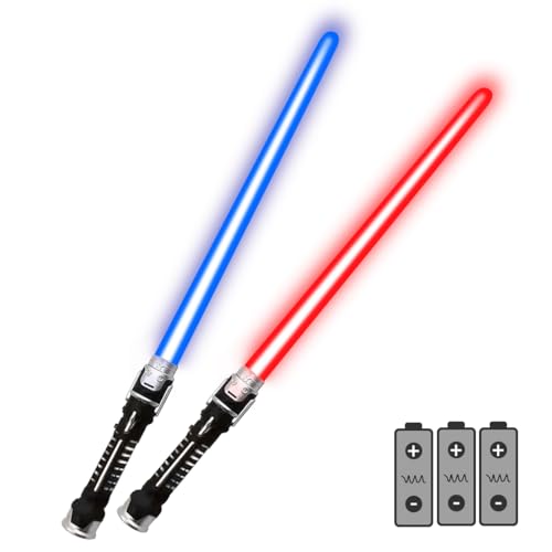 Tomedeks 2-in-1 LED-Lichtschwert Blau Rot, 2er-Pack Laserschwert für Kinder, Mit Soundeffekten, Leuchtschwert für Halloween, Weihnachten, Cosplay und War Fighters Kostüm von Tomedeks