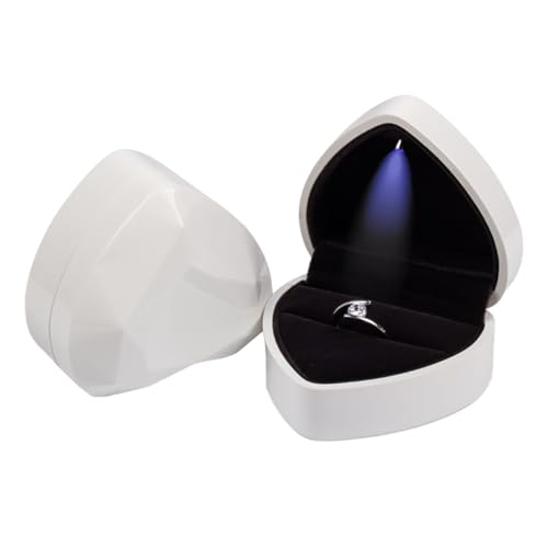 Tomedeks Ringschachtel Hochzeit,72x66x45mm Ringbox Mit Led,Ringschatulle Mit Samt Interieur,Schmuck Präsentationsbox,Herz Ringkästchen Für Vorschlag Verlobung Hochzeit Zähler Display(Weiß) von Tomedeks