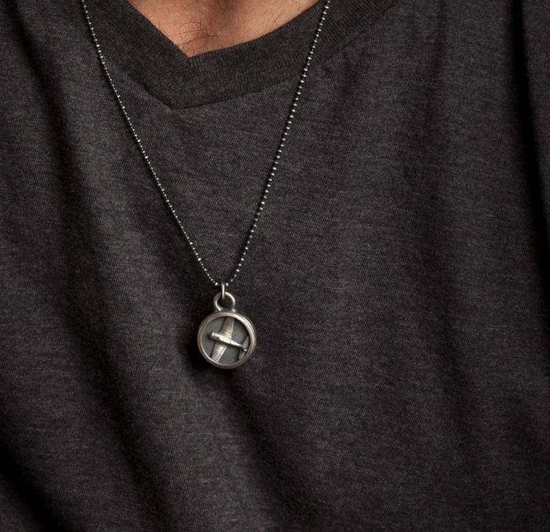 Sterling Silber Flugzeug Medaillon Halskette - Vintage Style Prop Plane Anhänger von TomerM