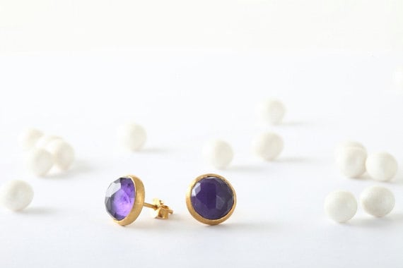 Amethyst Ohrstecker, Gold Stein Ohrringe, Im Rosenschliff von TomerMJewelryForHer