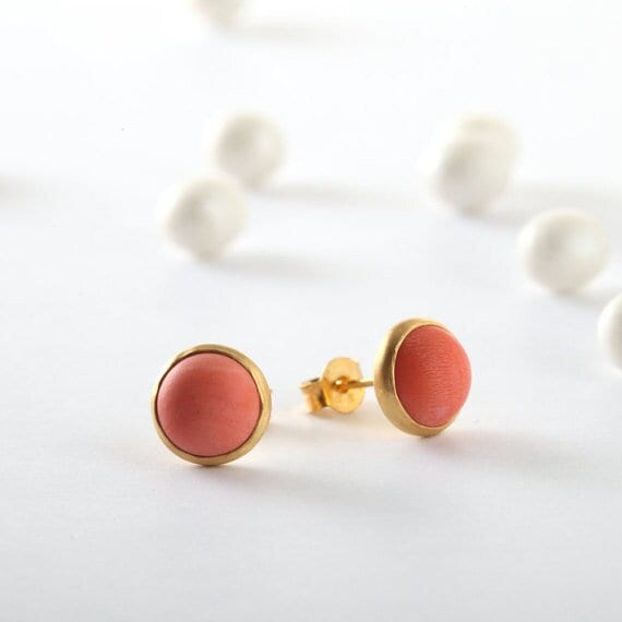 Koralle Ohrstecker, Ohrringe, Schmuck, Edelsteinschmuck, 8mmkoralle von TomerMJewelryForHer