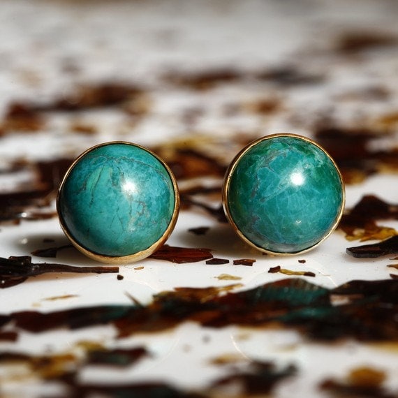 Türkis Ohrstecker, Ohrringe, Blau Edelstein 10 Mm von TomerMJewelryForHer