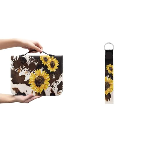 Tomeusey Bibelhülle für Herren, Kuh-Sonnenblumen, großes Fassungsvermögen, Bibeltasche, Schutztasche, Reise-Make-up-Tasche, Buchhülle, Bibelzubehör, Schlüsselanhänger, Armband, 2 Stück Tomeusey Bibelhülle für Herren, Kuh-Sonnenblumen, großes Fassungsvermögen, Bibeltasche, Schutztasche, Reise-Make-up-Tasche, Buchhülle, Bibelzubehör, Schlüsselanhänger, Armband, 2 Stück von Tomeusey