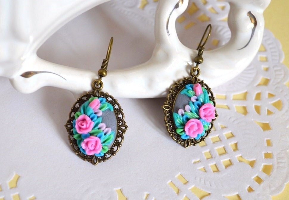 Baumeln Ohrringe Frauen Blume Ohrringe, Geschenkidee Für Sie Rosa Rosen Schmuck, Einzigartige von TomikArt