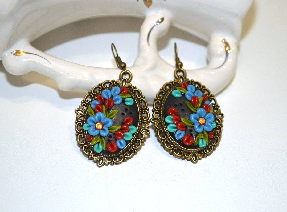 Blumen Ohrringe Geschenk Für Frauen Blau Grün Rot Schmuck Tropfen Weihnachtsgeschenk Freundin von TomikArt