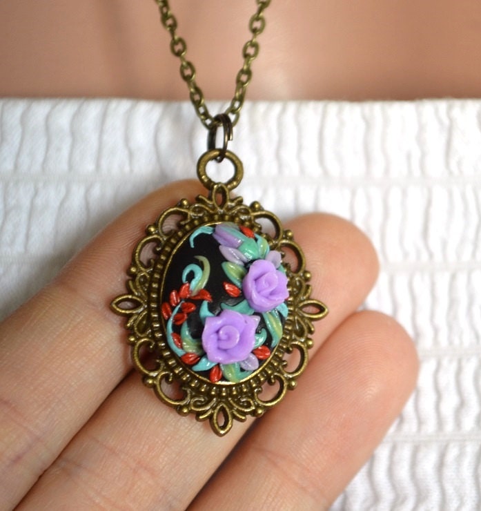 Lila Rose Anhänger Handgemachte Einzigartige Geschenk Blume Halskette, Schmuck Für Mädchen Hochzeit Boho Blumen Urlaub Mama Geschenke Sie von TomikArt