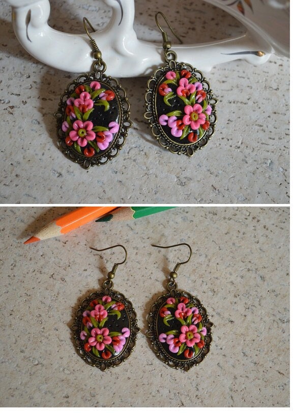 Rosa Blume Ohrringe Für Mädchen, Freundin Geschenk Rosa Und Schwarze Schmuck Handgemachte Polymer Clay, Boho Geschenkidee Tochter Sie Rosa Blume Ohrringe Für Mädchen, Freundin Geschenk Rosa Und Schwarze Schmuck Handgemachte Polymer Clay, Boho Geschenkidee Tochter Sie von TomikArt