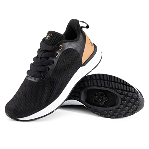 Tommaso Herren Indoor Fahrradschuhe - SPD-kompatibel - vorinstallierte Stollen - Straßen-, Gravel- & Spin-Fahrradschuhe - Walkable Design, Carbon Black-tan, 44.5 EU von Tommaso