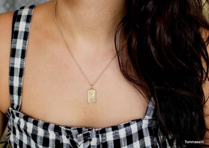 14 K Gold Filled Rechteck Medaillon Anhänger, Anhänger Halskette, Layering Tag Charm Halskette von TommassiniJewelry