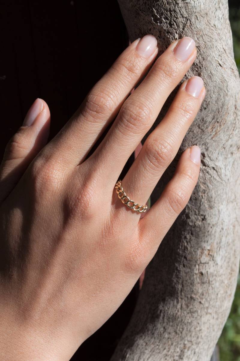 Gold Filled Ring Kettenring Zierlicher Panzerkettenring Goldring Kette Stapelbarer Eternity von TommassiniJewelry