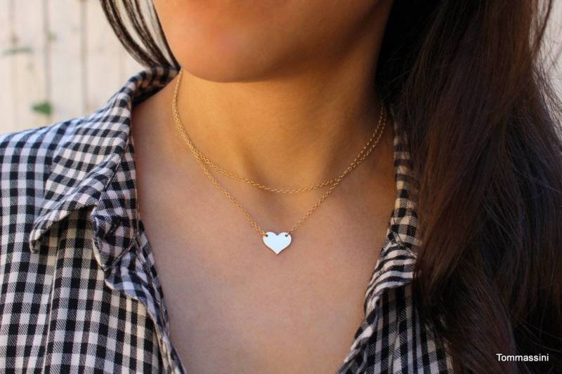Herz Halskette, Valentines Zierliche Doppel Liebe Gold Filled, Silber Layered Halskette von TommassiniJewelry