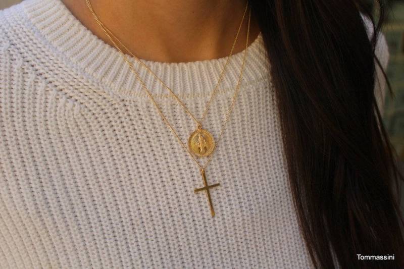Jungfrau Maria Halskette, Münzanhänger Medaillon Goldmünze Layering Wunderbare Medaille Halskette von TommassiniJewelry