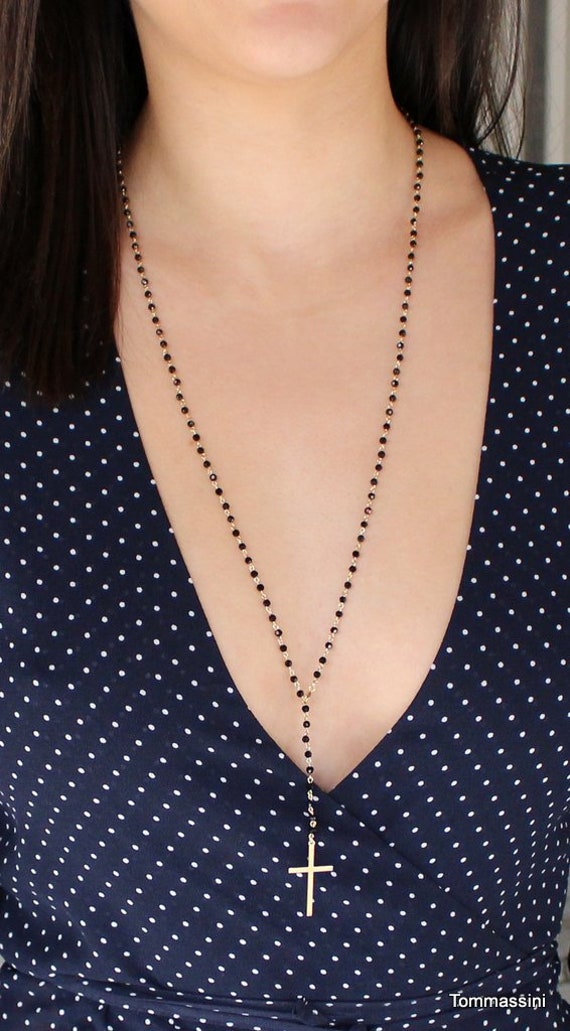 Kreuz Halskette, Lange Perlen Wickelkette, Lariat, Layered Rosenkranz, Lariat Madonna Rosenkranz von TommassiniJewelry