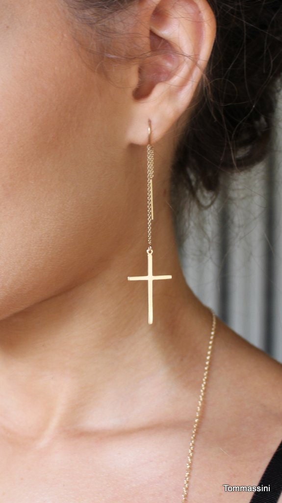 Lange Kreuz-Ohrringe Gold Fill Oder Sterlingsilber von TommassiniJewelry
