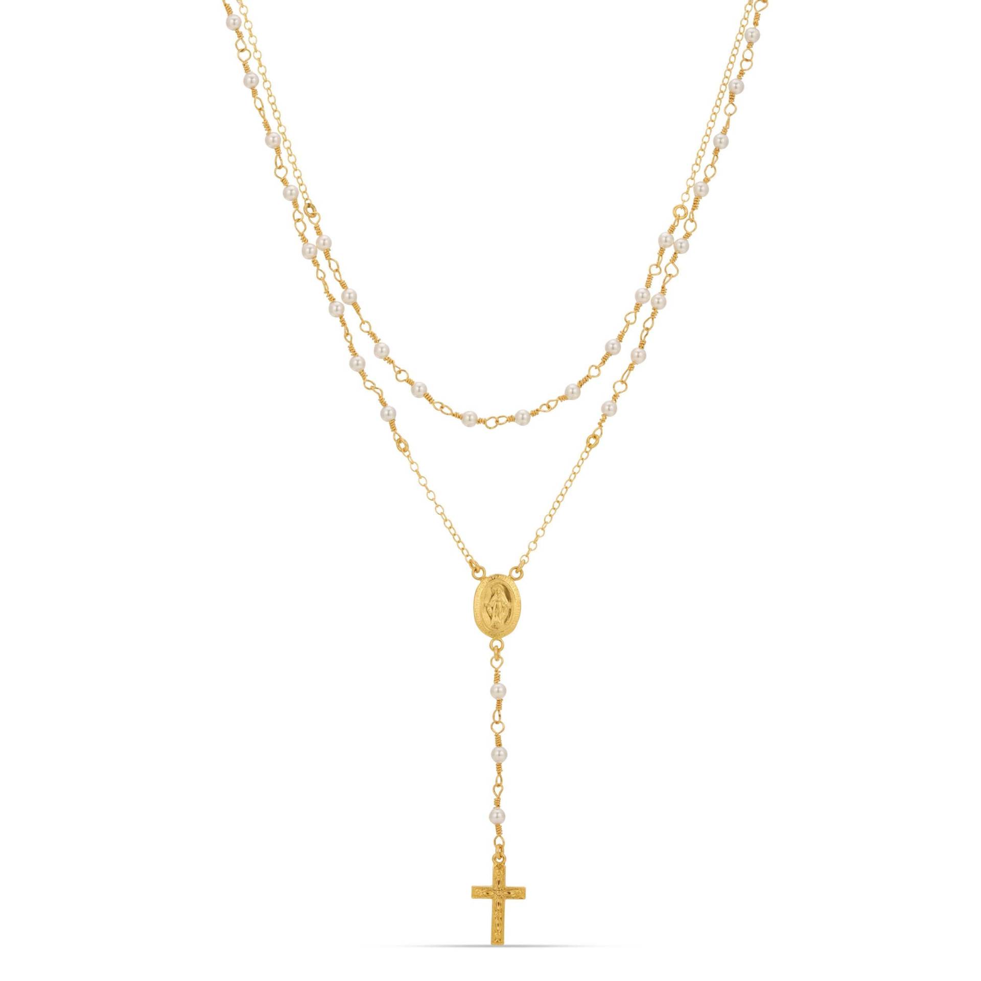 Perlen Rosenkranz Halskette, Onyx Gold Gefüllt Schwarzer Spinal Rosenkranz, Kreuz Y Halsketten, Rosenkränze Hausfrauen, Konfirmationsgeschenk von TommassiniJewelry
