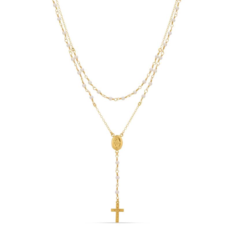 Perlen Rosenkranz Halskette, Onyx Gold Gefüllt Schwarzer Spinal Rosenkranz, Kreuz Y Halsketten, Rosenkränze Hausfrauen, Konfirmationsgeschenk von TommassiniJewelry